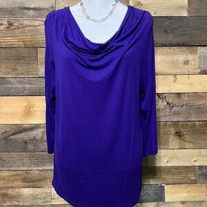 George Womens Purple Cowl Neck Drape Blouse Size 8-10